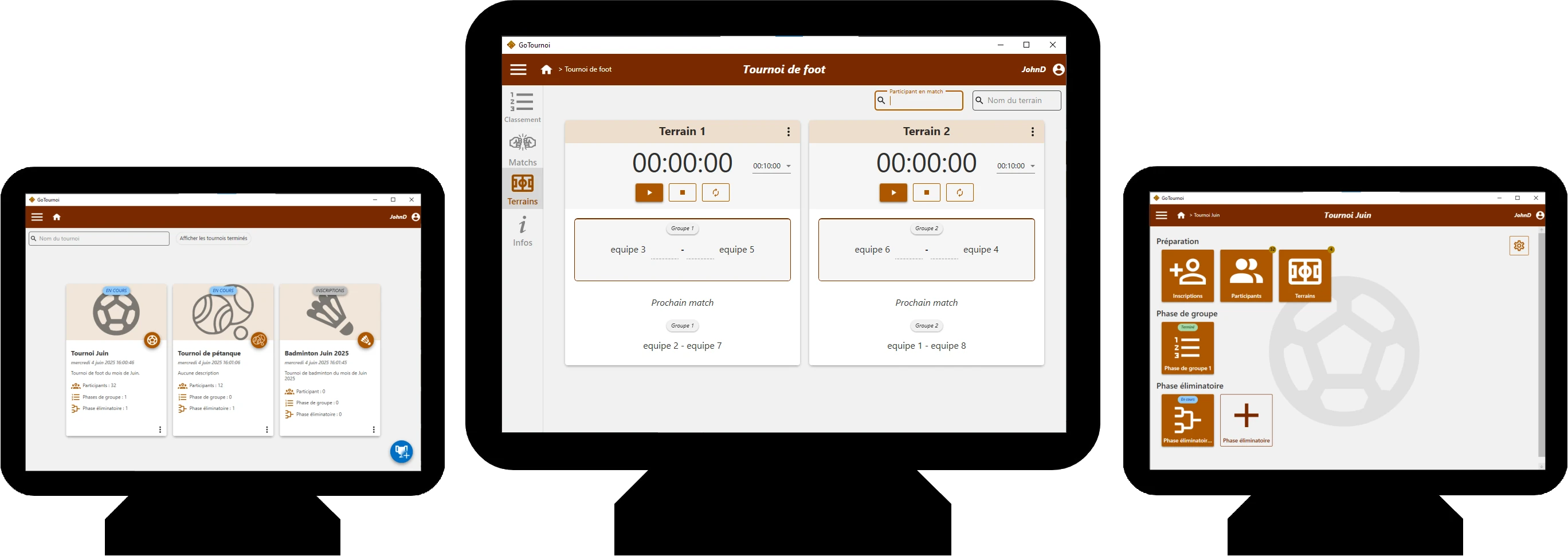 Interface du logiciel GoTournoi pour la gestion de tournois sportifs.