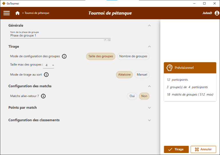 Tirage au sort dans le logiciel de gestion GoTournoi